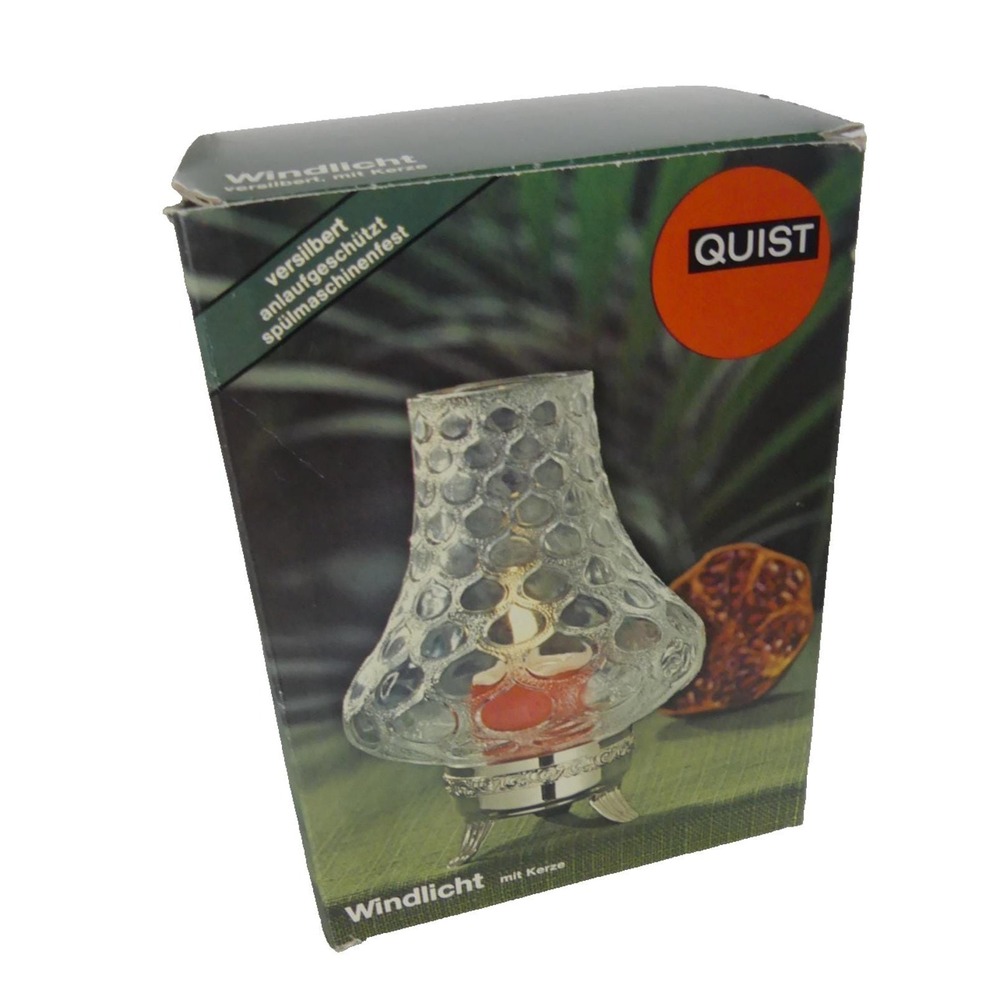 Vintage Quist W. Germany Glass Lantern 1960's Silver Plate Base Mid-Century NIB